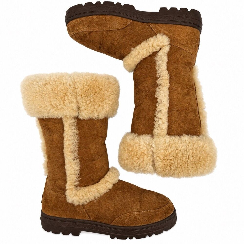 UGG Australia Sundance II Boots Women’s 6 Chestnut Sheepskin Suede Tall Y2K